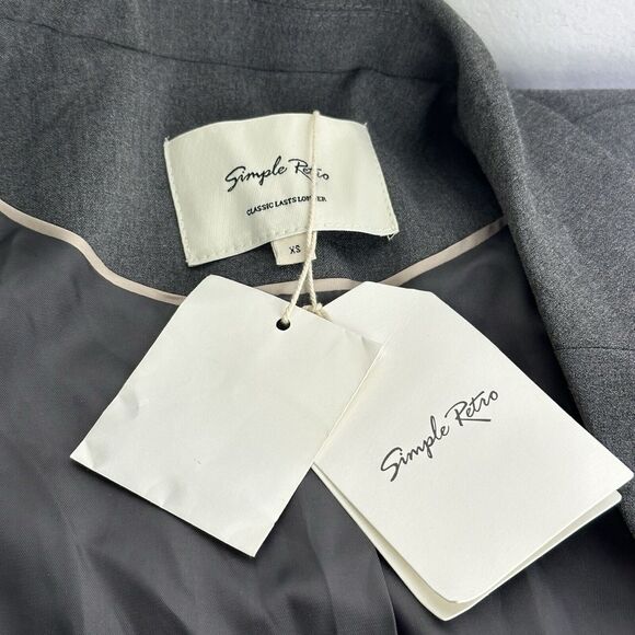 simple retro gray 2 button career business blazer Size XS - Picture 4 of 7